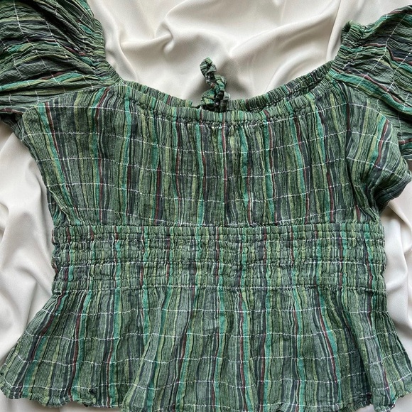 Free People Viva Smocked Green Stripe Top - Picture 5 of 5